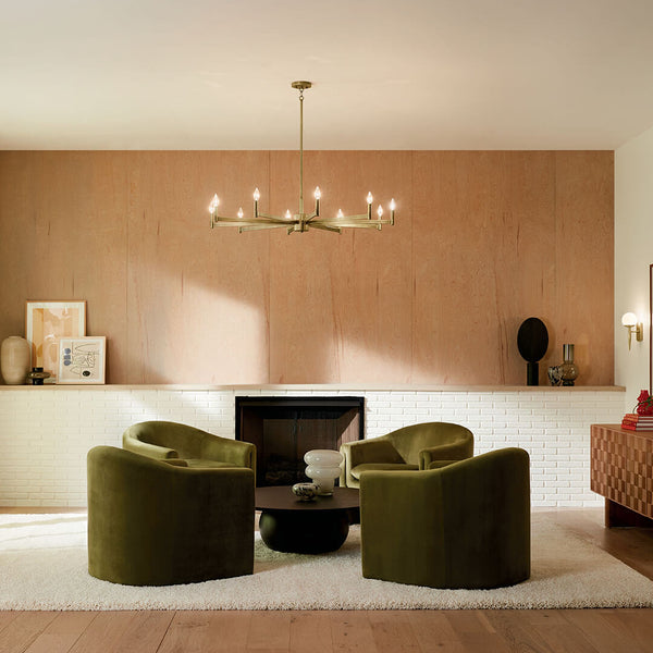 Dhane 48" Ten Lights Chandelier, Natural Brass