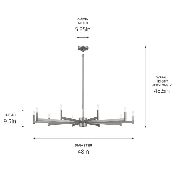 Dhane 48" Ten Lights Chandelier, Satin Nickel