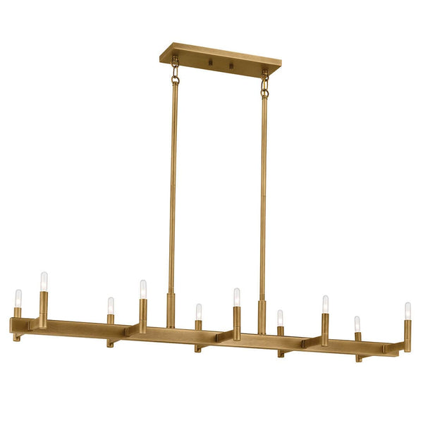 Dhane 50" 10 Light Linear Chandelier, Natural Brass