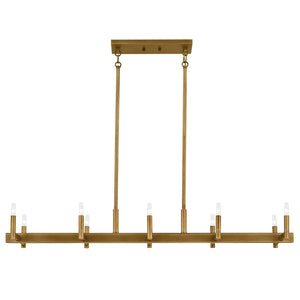 Dhane 13" Ten Lights Linear Chandelier, Natural Brass