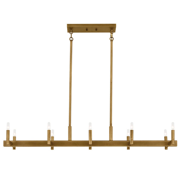 Dhane 13" Ten Lights Linear Chandelier, Natural Brass