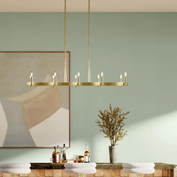 Dhane 13" Ten Lights Linear Chandelier, Natural Brass