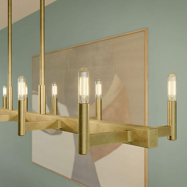 Dhane 13" Ten Lights Linear Chandelier, Natural Brass