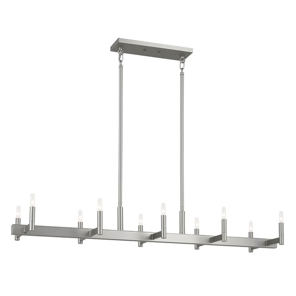 Dhane 50" 10 Light Linear Chandelier, Satin Nickel