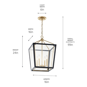 Townsend 16" Four Lights Pendant, Clear Glass / Champagne Bronze and Black