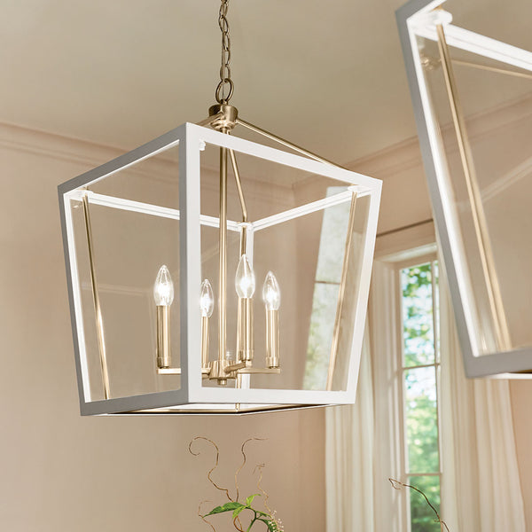 Townsend 16" Four Lights Pendant, Clear Glass / Champagne Bronze and White