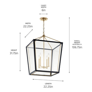 Townsend 22" Four Lights Pendant, Clear Glass / Champagne Bronze and Black