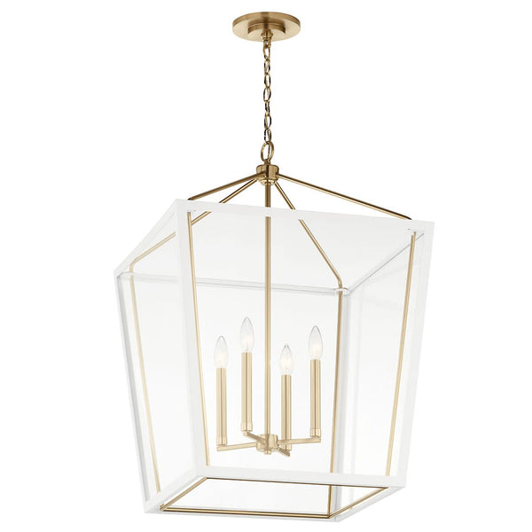 Townsend 22" Four Lights Pendant, Clear Glass / Champagne Bronze and White