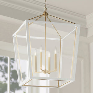 Townsend 22" Four Lights Pendant, Clear Glass / Champagne Bronze and White