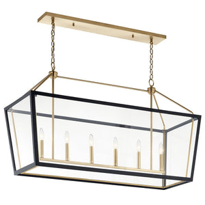 Townsend 16" Six Lights Linear Chandelier, Clear Glass / Champagne Bronze and Black