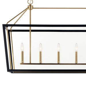 Townsend 16" Six Lights Linear Chandelier, Clear Glass / Champagne Bronze and Black