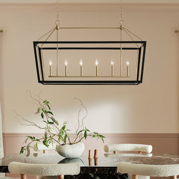 Townsend 16" Six Lights Linear Chandelier, Clear Glass / Champagne Bronze and Black