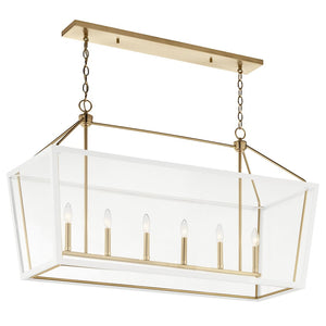 Townsend 16" Six Lights Linear Chandelier, Clear Glass / Champagne Bronze and White