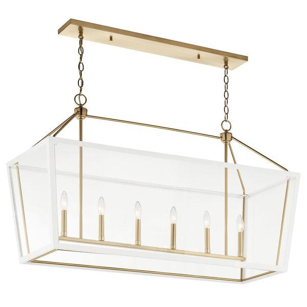 Townsend 16" Six Lights Linear Chandelier, Clear Glass / Champagne Bronze and White