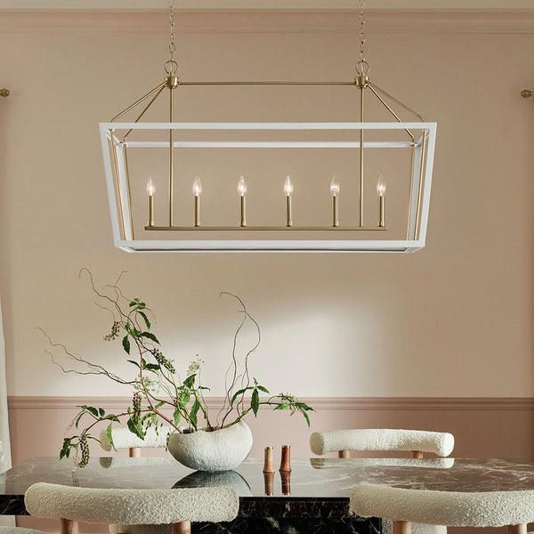 Townsend 16" Six Lights Linear Chandelier, Clear Glass / Champagne Bronze and White