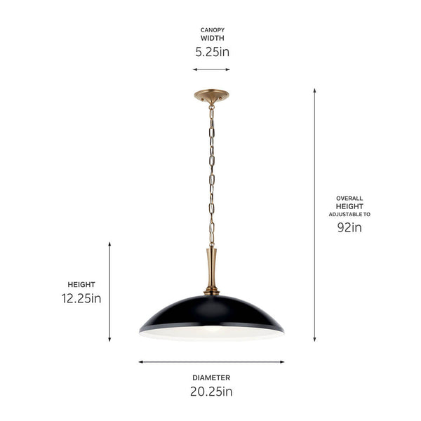 Meyer 20" One Light Pendant, Black and Champagne Bronze