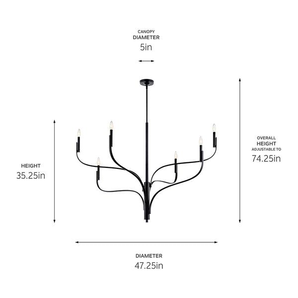 Gilbert 47" Six Lights Chandelier, Black