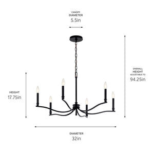 Talisa 32" Six Lights Chandelier, Black