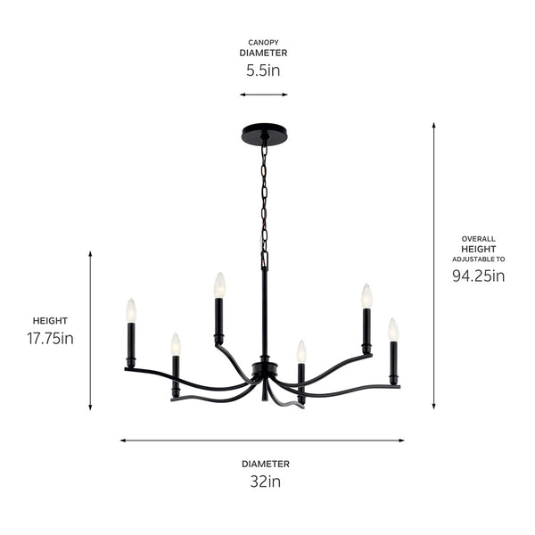 Talisa 32" Six Lights Chandelier, Black