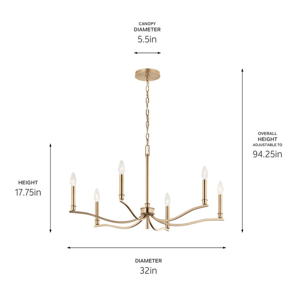 Talisa 32" Six Lights Chandelier, Champagne Bronze