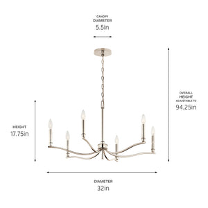 Talisa 32" Six Lights Chandelier, Polished Nickel