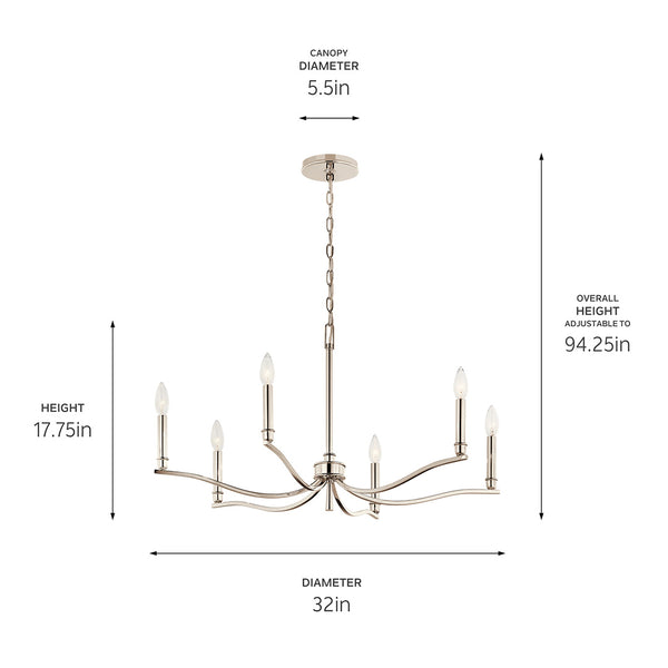 Talisa 32" Six Lights Chandelier, Polished Nickel