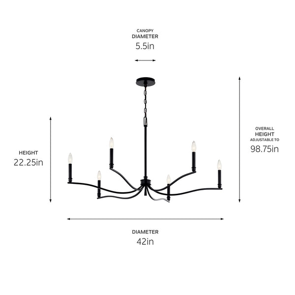 Talisa 42" Six Lights Chandelier, Black