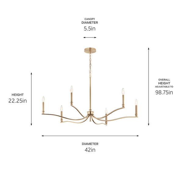 Talisa 42" Six Lights Chandelier, Champagne Bronze