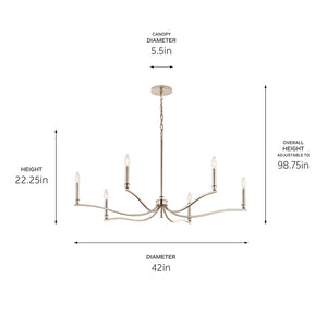 Talisa 42" Six Lights Chandelier, Polished Nickel