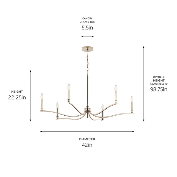 Talisa 42" Six Lights Chandelier, Polished Nickel