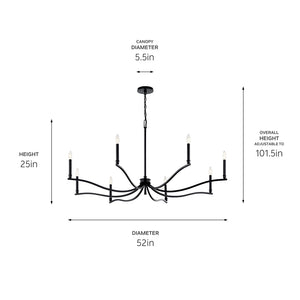 Talisa 52" Eight Lights Chandelier, Black