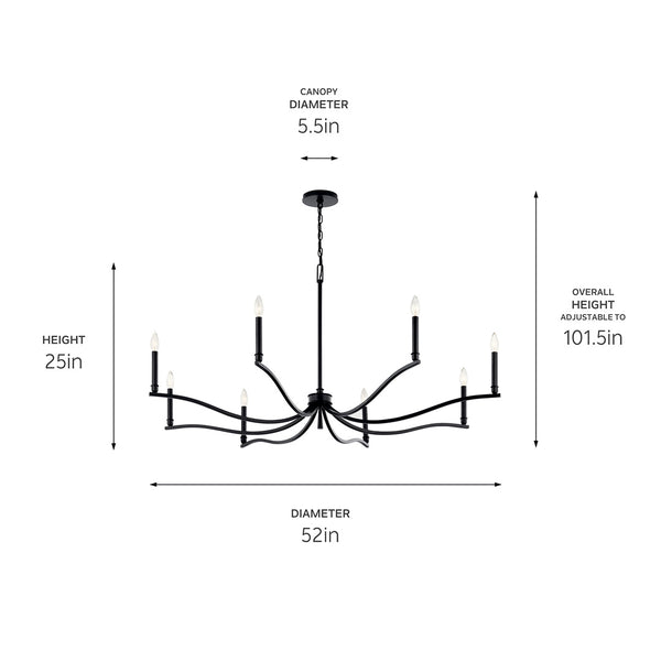 Talisa 52" Eight Lights Chandelier, Black