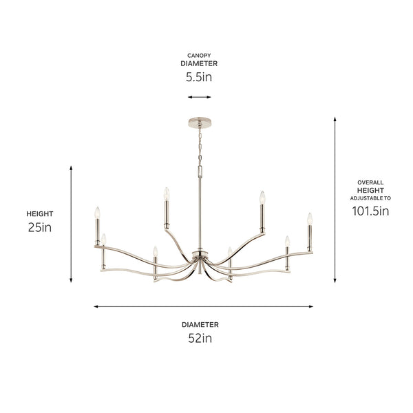 Talisa 52" Eight Lights Chandelier, Polished Nickel