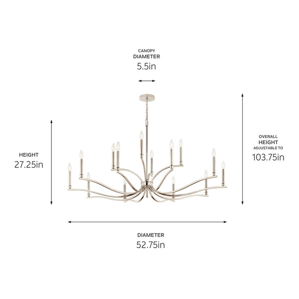 Talisa 53" Fourteen Lights Chandelier, Polished Nickel