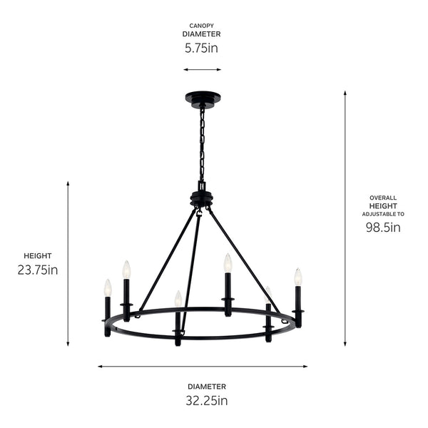 Barron 32" Six Lights Chandelier, Black