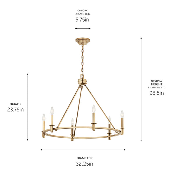 Barron 32" Six Lights Chandelier, Champagne Bronze