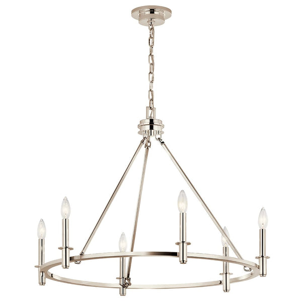 Barron 32" 6 Light Chandelier, Polished Nickel