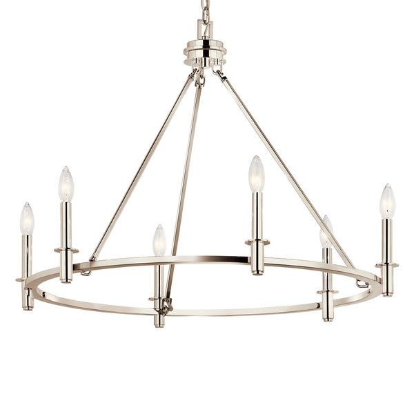 Barron 32" Six Lights Chandelier, Polished Nickel