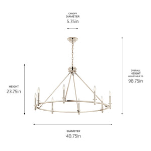 Barron 41" Eight Lights Chandelier, Polished Nickel