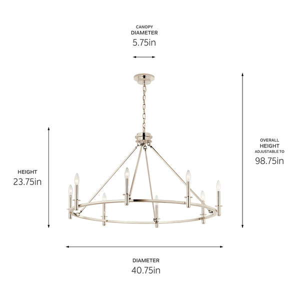 Barron 41" Eight Lights Chandelier, Polished Nickel
