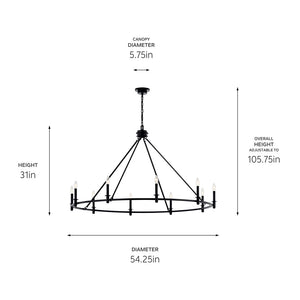 Barron 54" Ten Lights Chandelier, Black