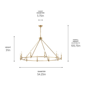 Barron 54" Ten Lights Chandelier, Champagne Bronze