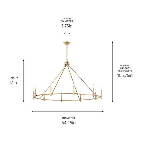 Barron 54" Ten Lights Chandelier, Champagne Bronze