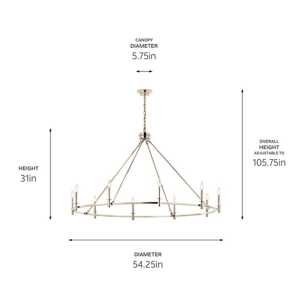 Barron 54" Ten Lights Chandelier, Polished Nickel