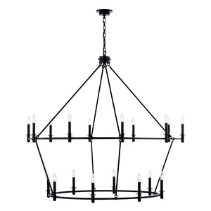 Barron 54" Eighteen Lights Chandelier, Black