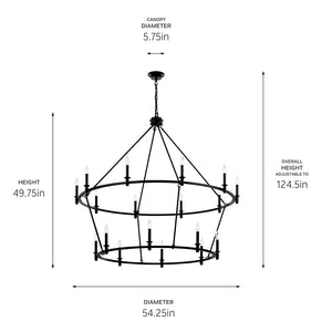 Barron 54" Eighteen Lights Chandelier, Black