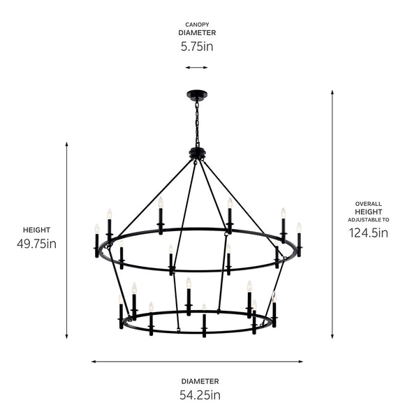 Barron 54" Eighteen Lights Chandelier, Black