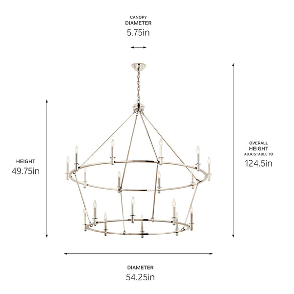 Barron 54" Eighteen Lights Chandelier, Polished Nickel