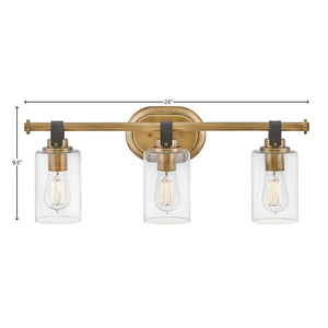 Frieze 24" Three Lights Medium Vanity, Heritage Brass
