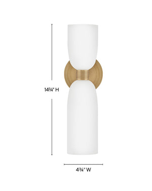 Tallulah 5" Two Lights Medium Sconce, Lacquered Brass
